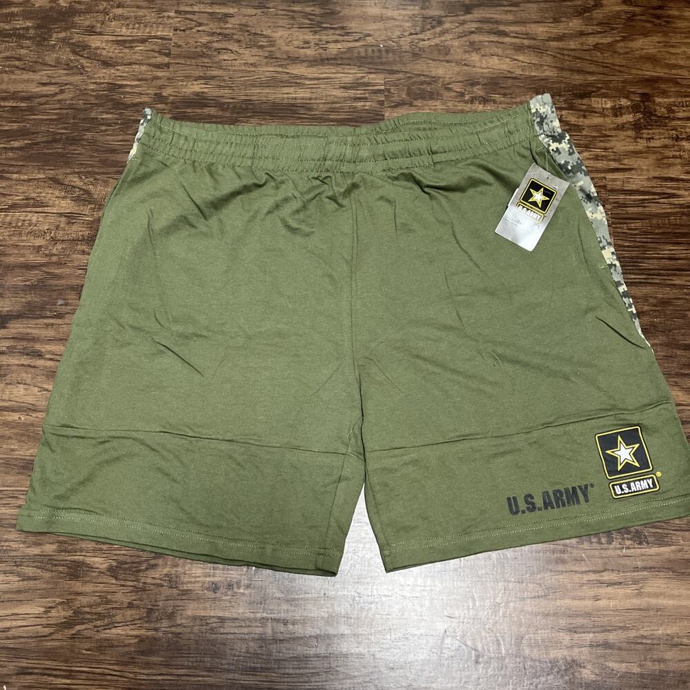 Men’s US Army Gym Shorts Regular Fit Elastic Waist Pull-On Training Green 2XL